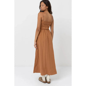 Classic Shirred Midi Dress - Caramel