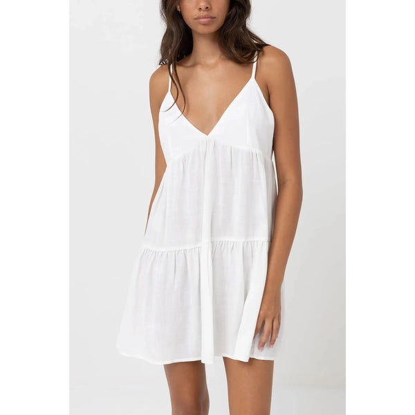 Rhythm Classic Tiered Mini Dress - White