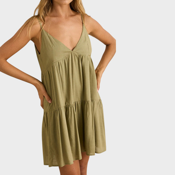 Rhythm Classic Tiered Mini Dress - Olive