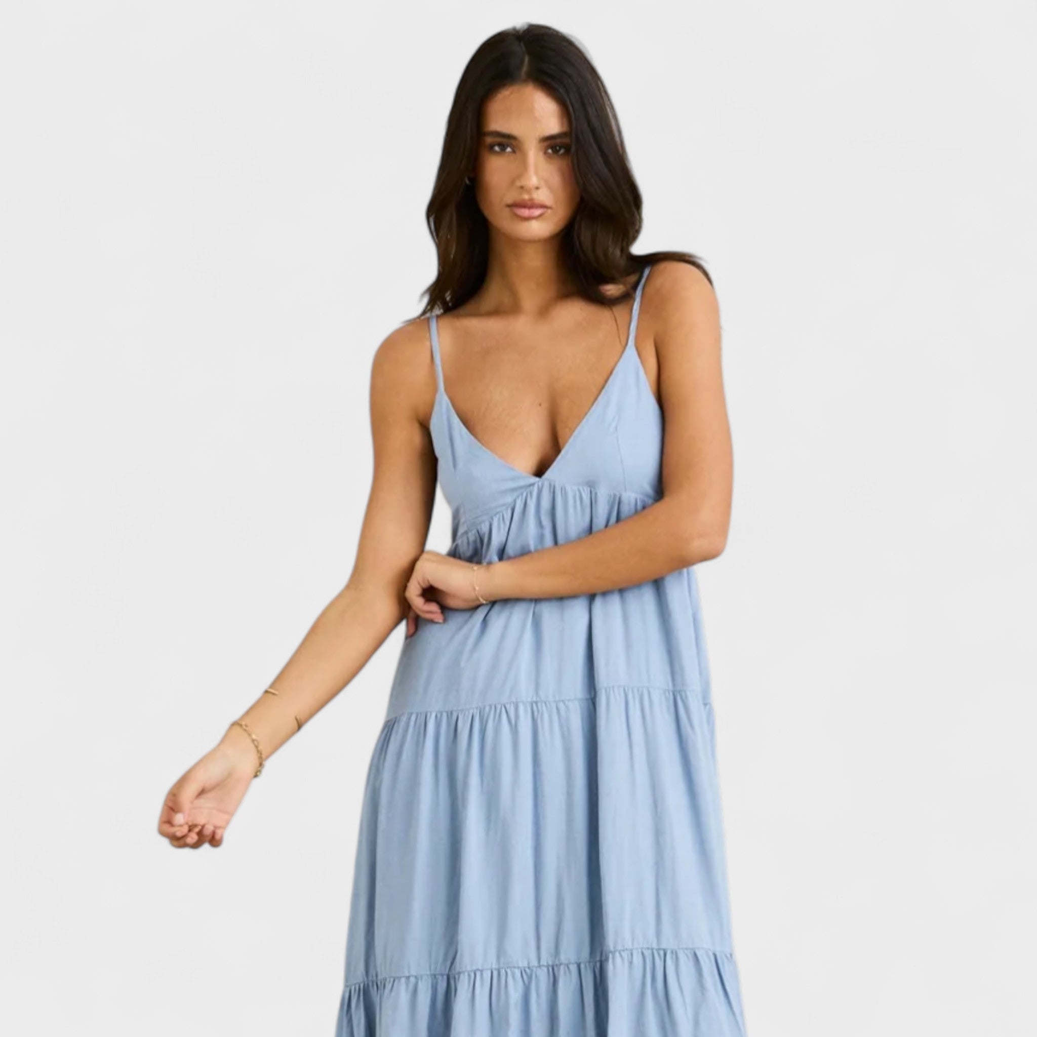Rhythm Women's Classic Tiered Mini Dress - Steel Blue Hiatus Store Rhythm Women's Classic Tiered Mini Dress - Steel Blue Hiatus Store