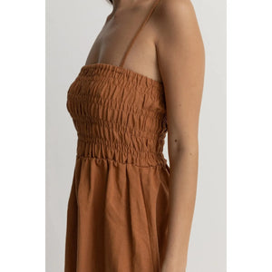 Classic Shirred Mini Dress - Caramel