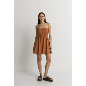 Classic Shirred Mini Dress - Caramel