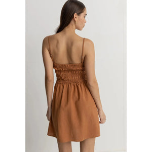 Classic Shirred Mini Dress - Caramel