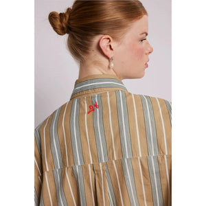 Damson Madder Kylie Ruffle Shirt - Tan Stripe