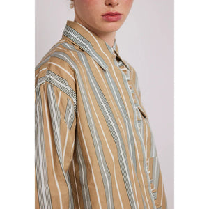 Damson Madder Kylie Ruffle Shirt - Tan Stripe