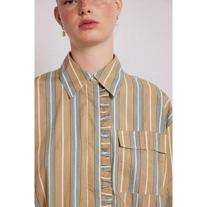 Damson Madder Kylie Ruffle Shirt - Tan Stripe