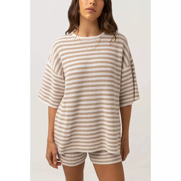 Rhythm Corsica Knit Oversized Tee - Oatmarle Stripe