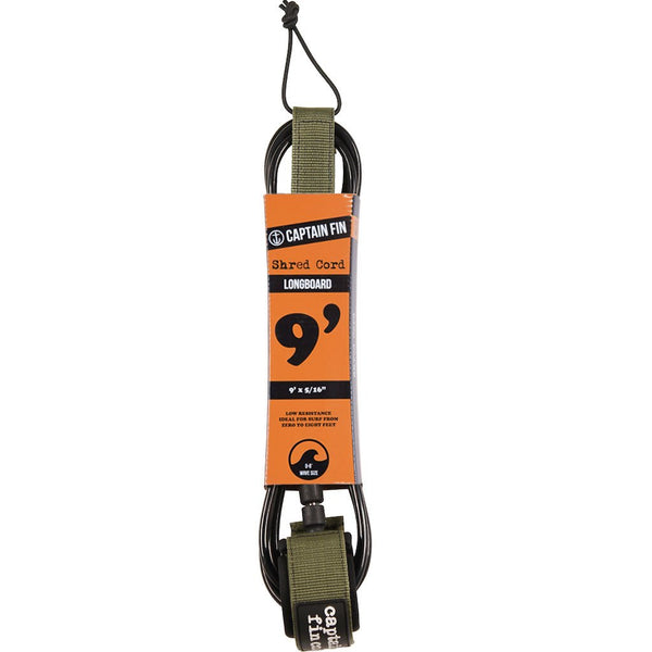 Captain Fin Shred Cord Standard Longboard Leash 9' - Army Green