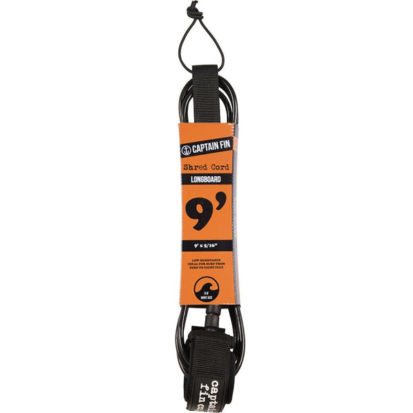 Captain Fin Shred Cord Standard Longboard Leash 9' - Black