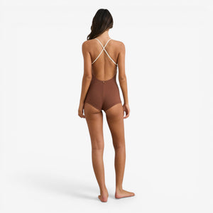 Rhythm Lily Rib Cross Back Surf Short One Piece - Chocolate