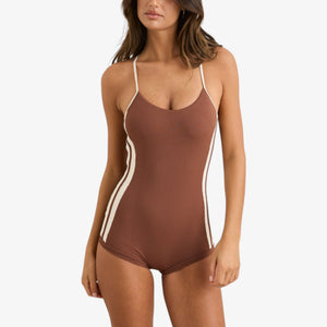 Rhythm Lily Rib Cross Back Surf Short One Piece - Chocolate
