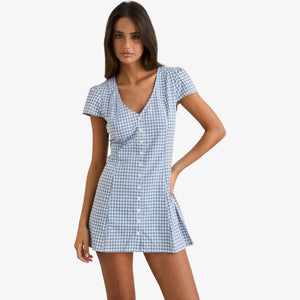 Rhythm Lola Check Cap Sleeve Mini Dress - Blue