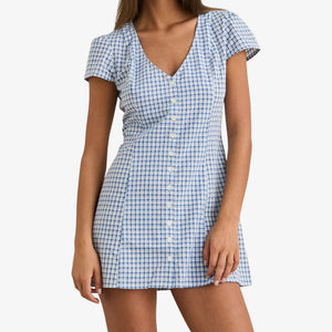 Rhythm Lola Check Cap Sleeve Mini Dress - Blue