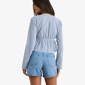 Rhythm Lola Check Front Tie Top - Blue