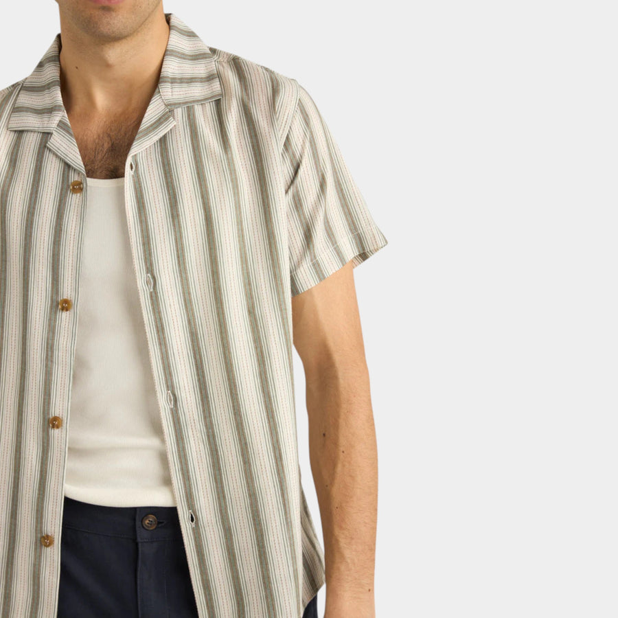 Rhythm Vacation Stripe Short Sleeve Shirt - Fern