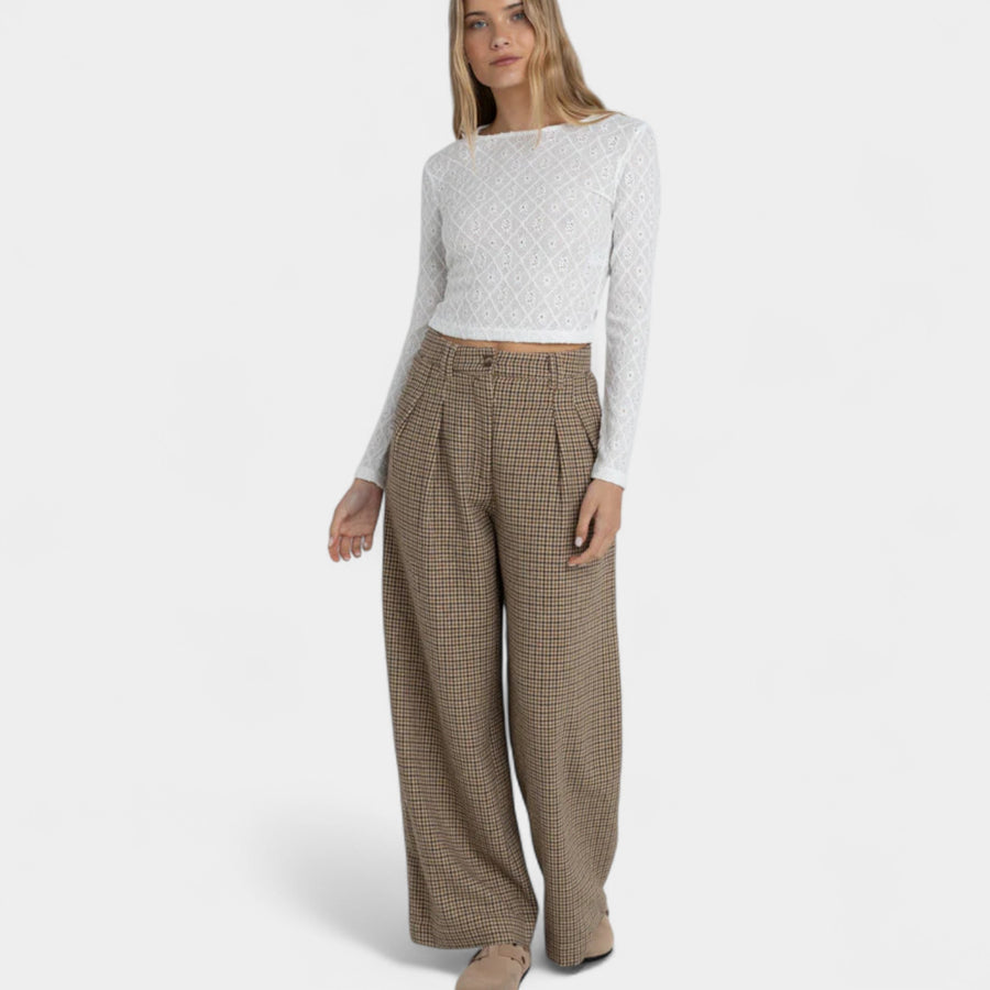 Rhythm Women's Mollie Check Pant - Chocolate