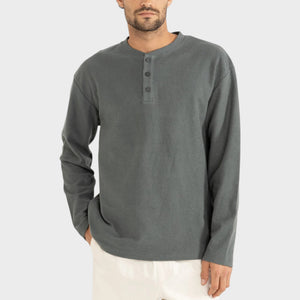 Rhythm Men's Vintage Terry Long sleeve Henley - Silver Pine