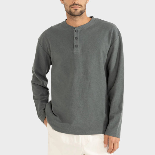 Rhythm Men's Vintage Terry Long sleeve Henley - Silver Pine