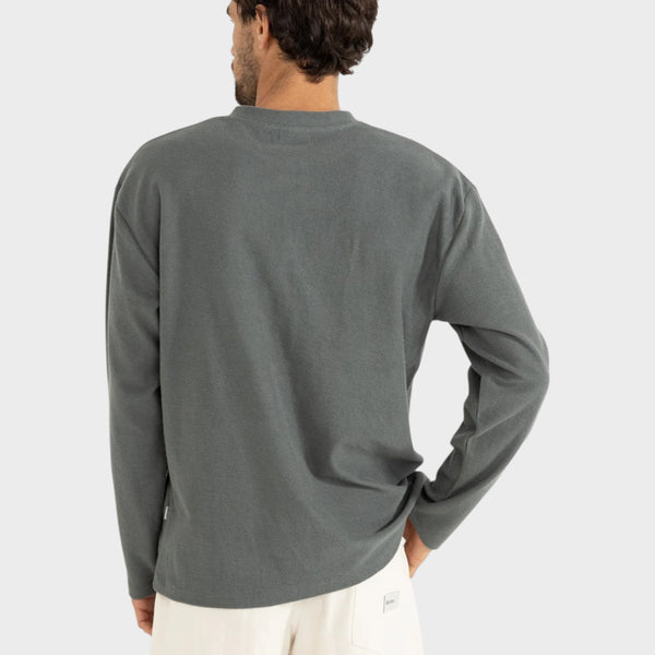Rhythm Men's Vintage Terry Long sleeve Henley - Silver Pine