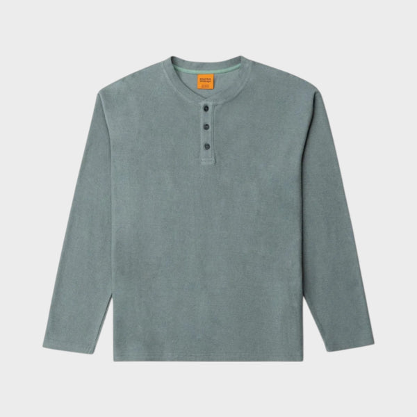 Rhythm Men's Vintage Terry Short Sleeve Henley - Silver Pine