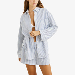 Rhythm Vista Stripe Oversized Shirt - Blue