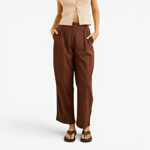 Rhythm Venice Tailored Linen Pant - Chocolate