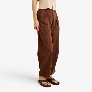 Rhythm Venice Tailored Linen Pant - Chocolate