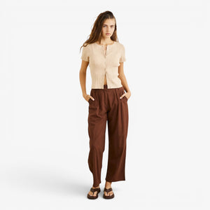Rhythm Venice Tailored Linen Pant - Chocolate