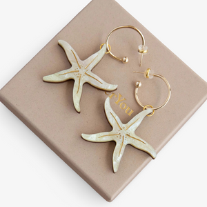 Pepper You 'Pearly Statement Starfish' Hoop Earrings - Lemon Yellow & Gold