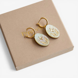 Pepper You 'Celestial Seaweed Oval' Hoop Earrings - Pearly Lemon