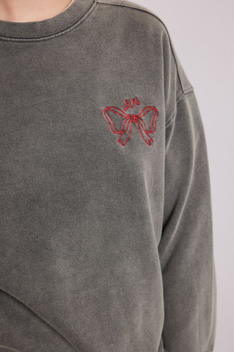 Damson Madder Bow Logo Crew Neck Sweater - Charcoal