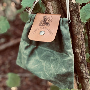 Foraging Forest Green Canvas Drawstring Bag Pouch - Pinecone