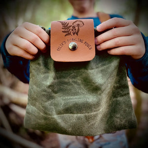 Foraging Forest Green Canvas Drawstring Bag Pouch - Fungi & Fern