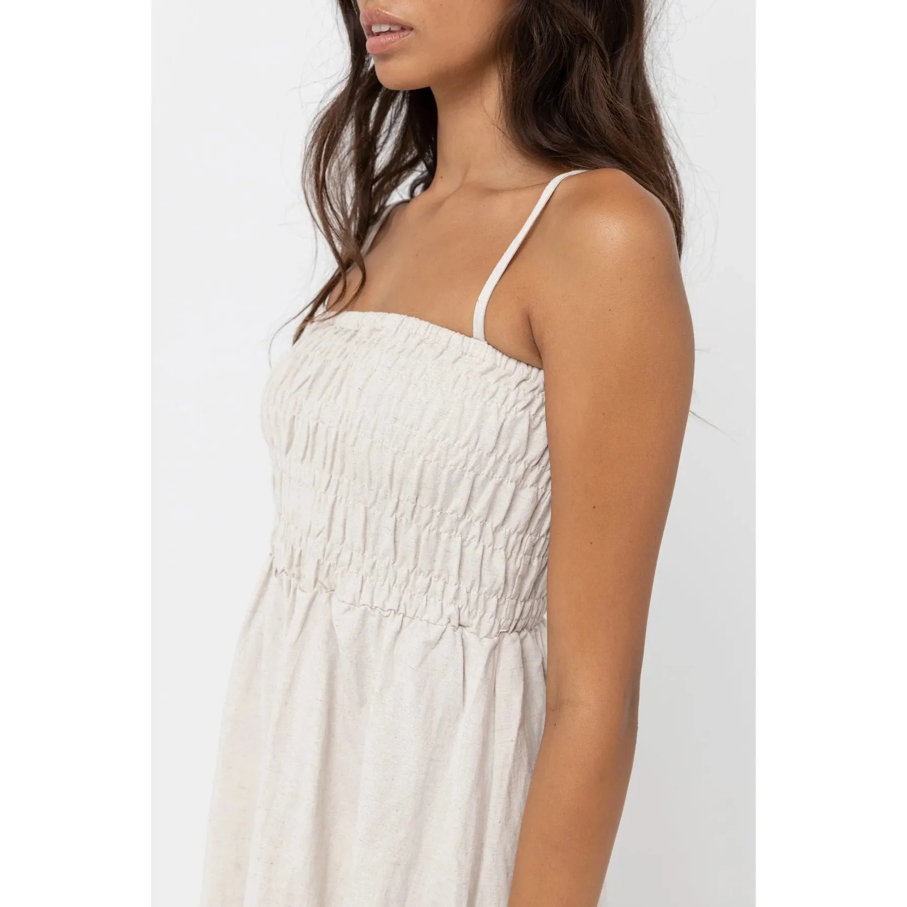 Rhythm Classic Shirred Mini Dress - Oat Hiatus Store Rhythm Classic Shirred Mini Dress - Oat Hiatus Store