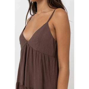 Rhythm Classic Tiered Mini Dress - Chocolate