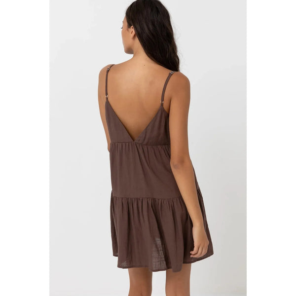 Rhythm Classic Tiered Mini Dress - Chocolate