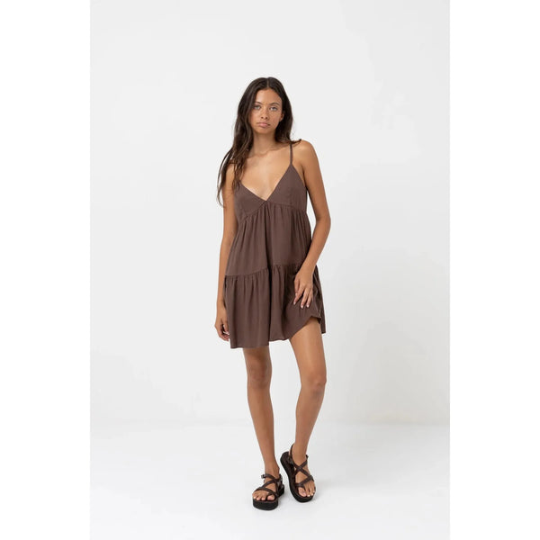 Rhythm Classic Tiered Mini Dress - Chocolate