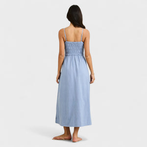 Rhythm women's Classic Shirred Midi Dress - Steel Blue