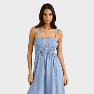 Rhythm women's Classic Shirred Midi Dress - Steel Blue