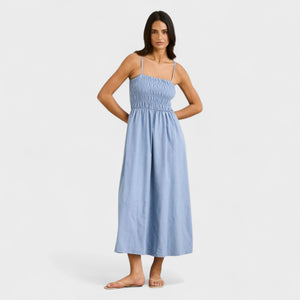 Rhythm women's Classic Shirred Midi Dress - Steel Blue