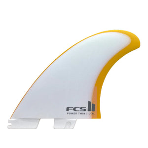 FCS II Power Twin + Stabiliser Surfboard Fins - Performance Glass - Mango/White