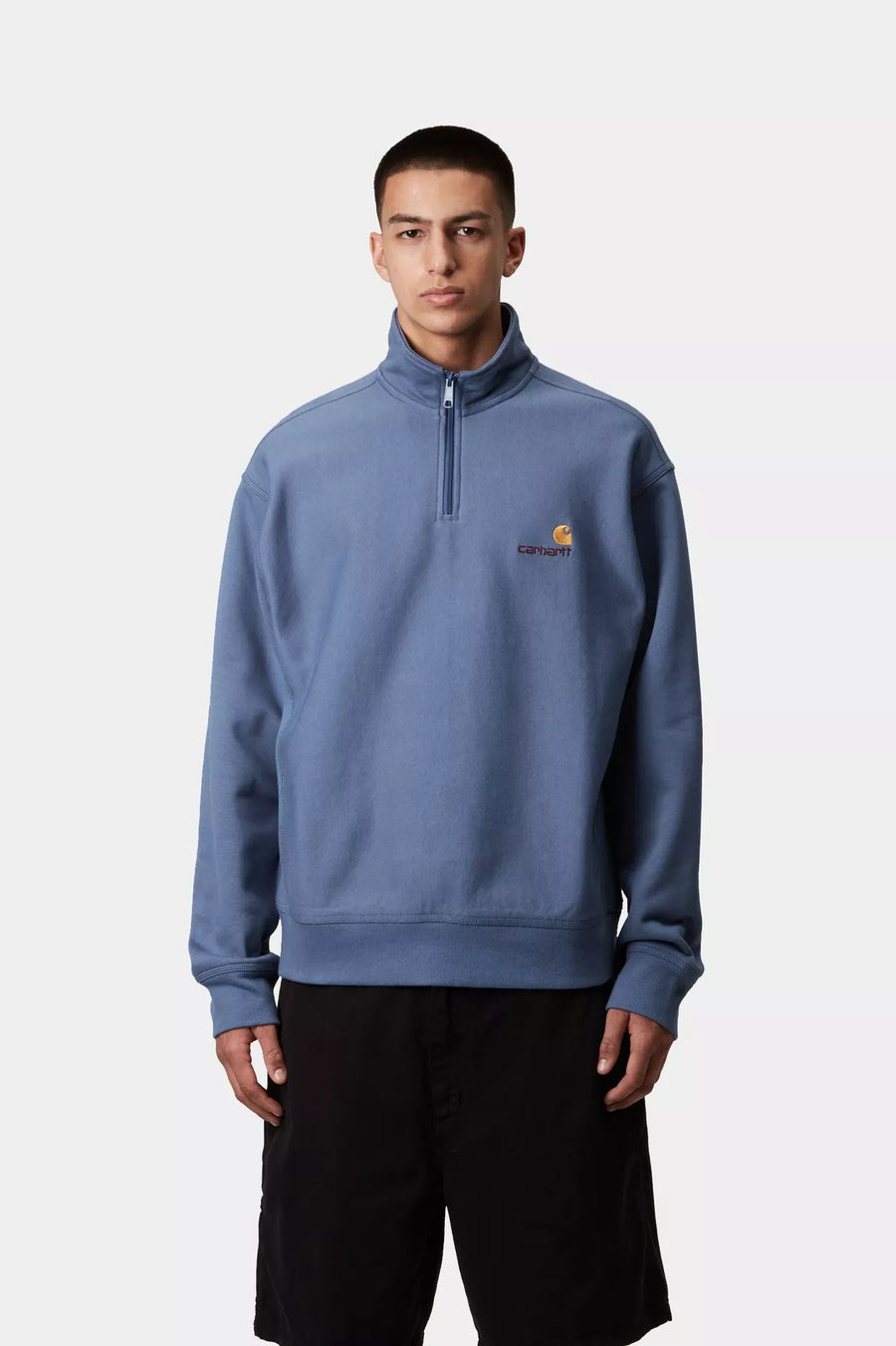 Carhartt Half Zip American Script Sweatshirt - Blue Iris