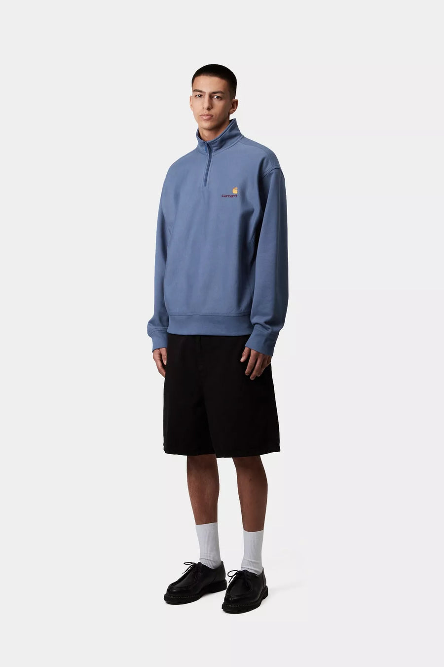 Carhartt Half Zip American Script Sweatshirt - Blue Iris