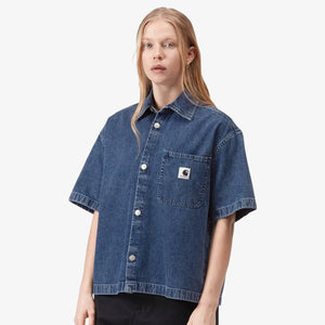 Carhartt Women's Short Sleeve Lovilia Shirt - Blue, Stone washed