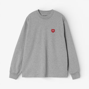Carhartt Women's Long Sleeve Heart Patch T-Shirt - Grey Heather / Red