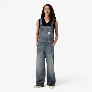 Carhartt Women's Bib Overall Straight - Blue, Worn used wash
