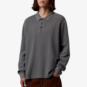 Carhartt Long Sleeve Waffle Rugby Shirt - Black, Garment Dyed