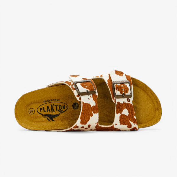 Plakton Beta Women's Sandals - Cow Print Cuero
