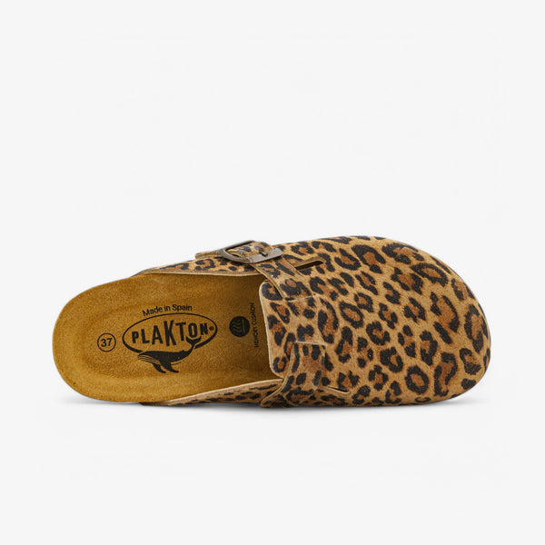 PLAKTON BLOGG WOMENS CLOG - LEOPARD PRINT AFELPADO