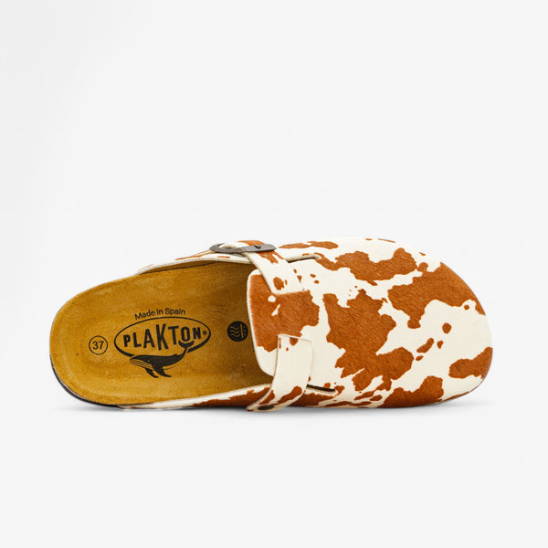 PLAKTON BLOGG WOMENS CLOG - COW PRINT CUERO